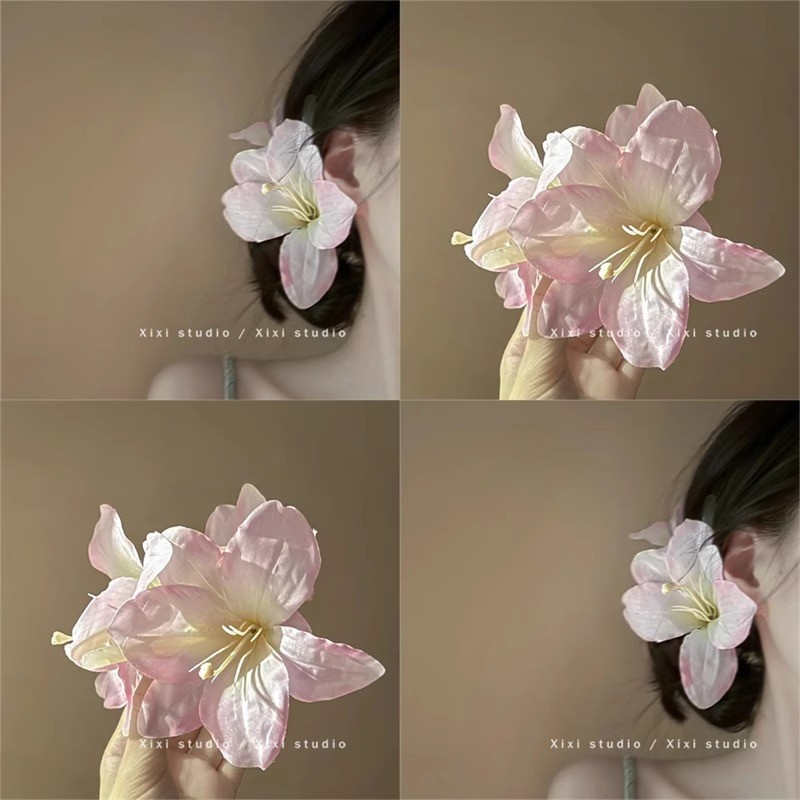 MagpiePink Lily Flower Headdress เจ้าสาว Lily ดอกไม้เครื่องประดับผม Duckbill คลิป🔥 รวมภาษีแล้ว