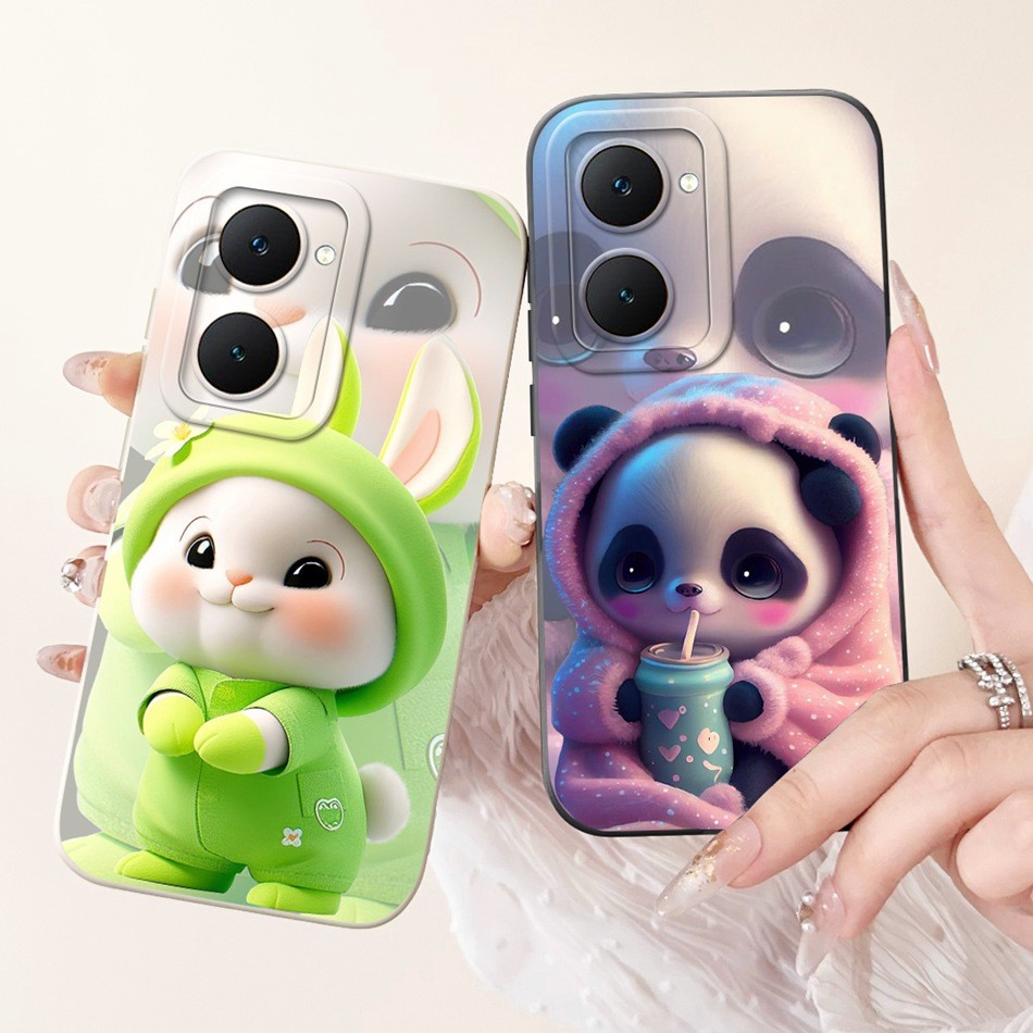 Vivo Y03 Y03T Y18 Y18e Y18i Y18t Y28S 5G กระต่ายน่ารักแพนด้าการ์ตูนเคสโทรศัพท์เลนส์ป้องกันปลอกซิลิโคนอ่อนนุ่ม