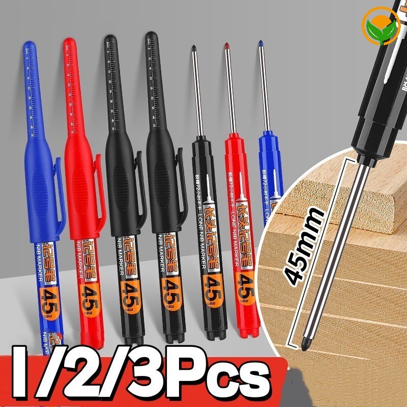 Simple Practical Red/Black/Blue Quick Dry Long Head Ink Pen- Multifunctional Waterproof Woodworking 