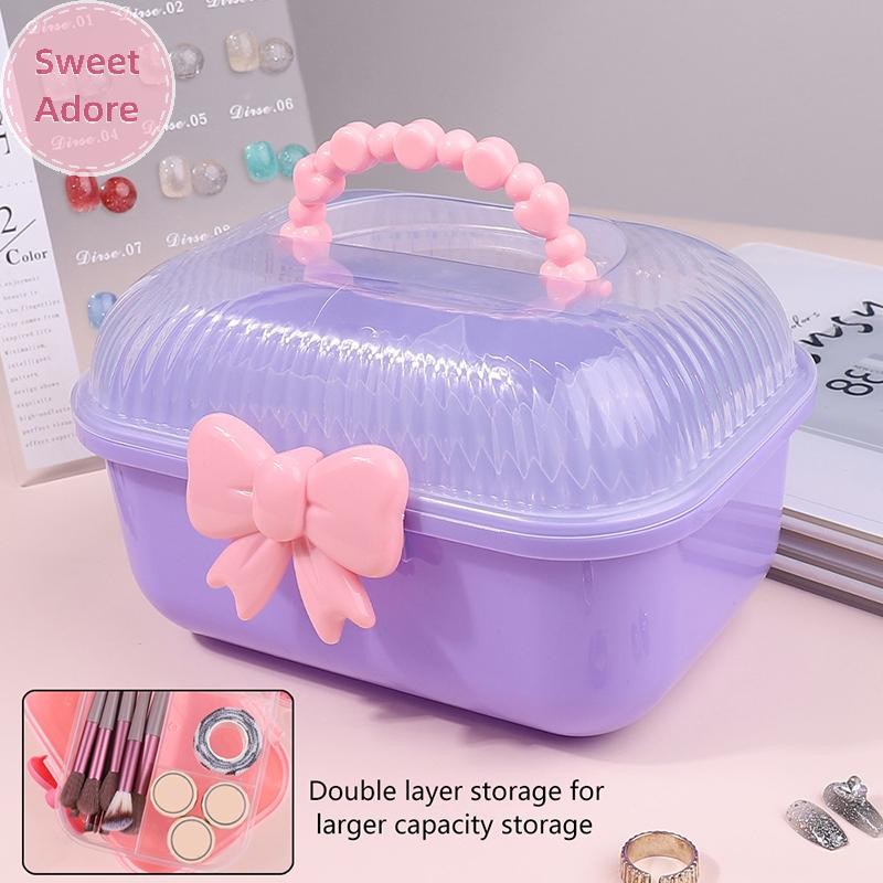 Sweetadore เล็บเคล็ดลับเล็บเครื่องมือเจลทาเล็บเล็บปลอมกล่องสะสมเล็บปลอมอุปกรณ์เสริมผม Double-deck Bow กล่องเก็บ TH - รูปที่ 4