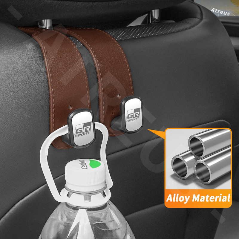 Toyota GR ตะขอแขวนเบาะหลังรถยนต์ รถที่นั่งกลับ Hook รถหนัง Double Hook ที่นั่งด้านหลังแขวนสําหรับ Toyota Prius Fortuner Corolla Cross CHR Camry Wish Vios Veloz Estima Sienta Yaris Ativ Altis Hilux Revo bZ4X Hiace
