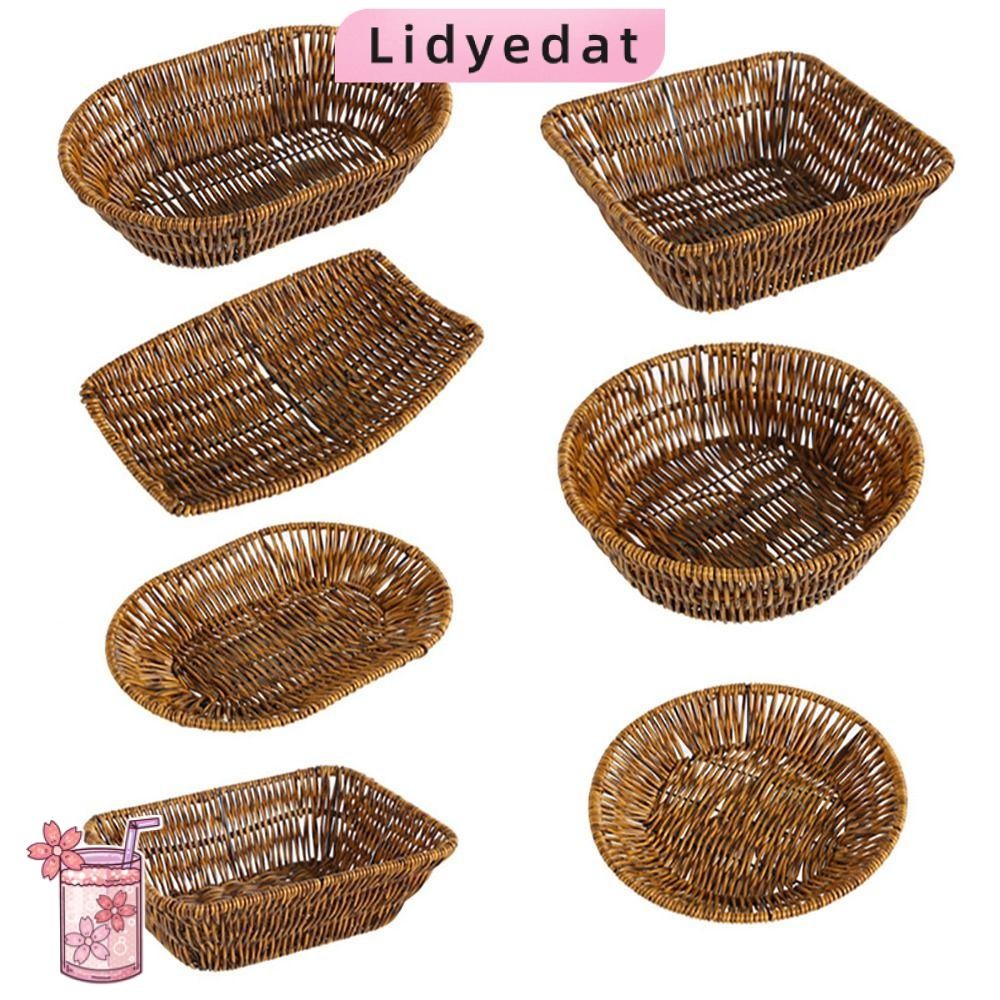 Lidyedat165 1 ชิ้นตะกร้าหวายทอมือ,อาหารเช้าขนมปังอาหารรอบรูปสี่เหลี่ยมผืนผ้าถาดเก็บ,หวายเทียมหวายพลาสติกด้ายหวายตะกร้า