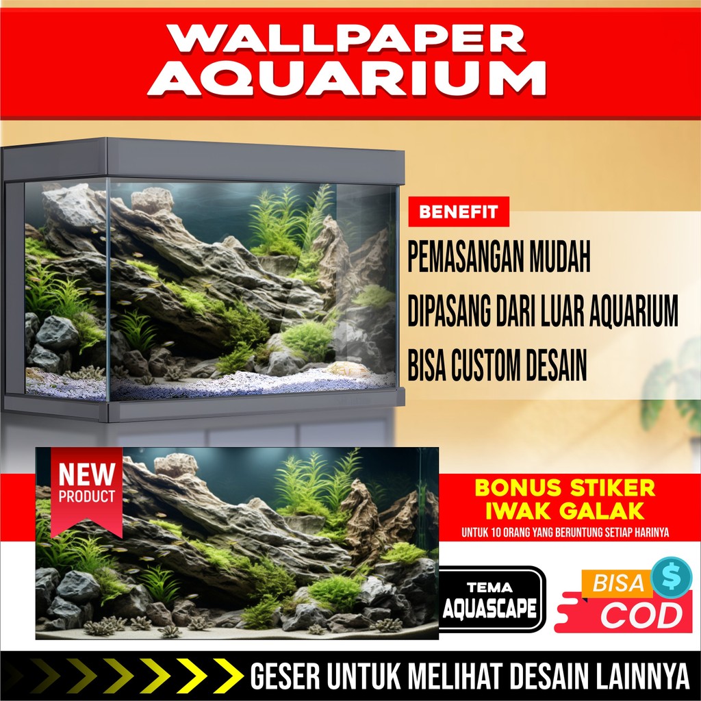 3D REAR AQUARIUM BACKGROUND WALLPAPER สติ๊กเกอร์น้ําหมวกรูปถ่าย BP2