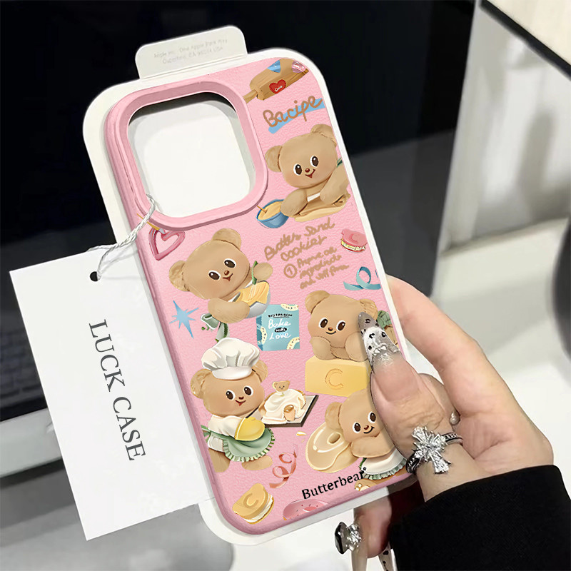 น่ารักการ์ตูนเนยตุ๊กตาหมีรูปแบบเคสโทรศัพท์สําหรับIPhone 15 13 14 12 11 16Pro X XR Xs Max 7/8 Plus Se2020 ซิลิโคนนุ่มAnti Dropเคสโทรศัพท์