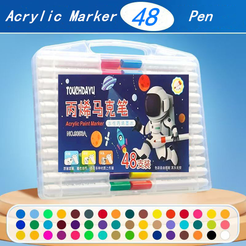 ปากกาอะคริลิค Acrylic marker 48 สี อะคริลิคพรีเมียม และแห้งเร็ว เนื้อสีสดใส ทำให้สีออกสม่ำเสมอ