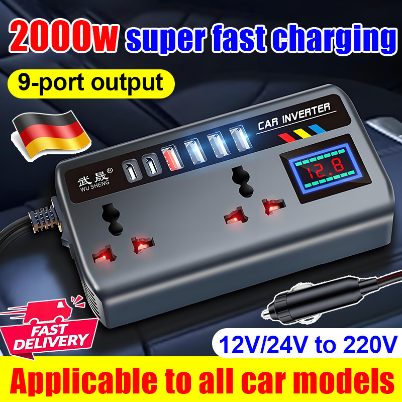 อินเวอร์เตอร์รถยนต์ DC 12V/24V ถึง AC 220V แปลงไฟรถยนต์ หม้อแปลง อินเวอร์เตอร์ 6000W