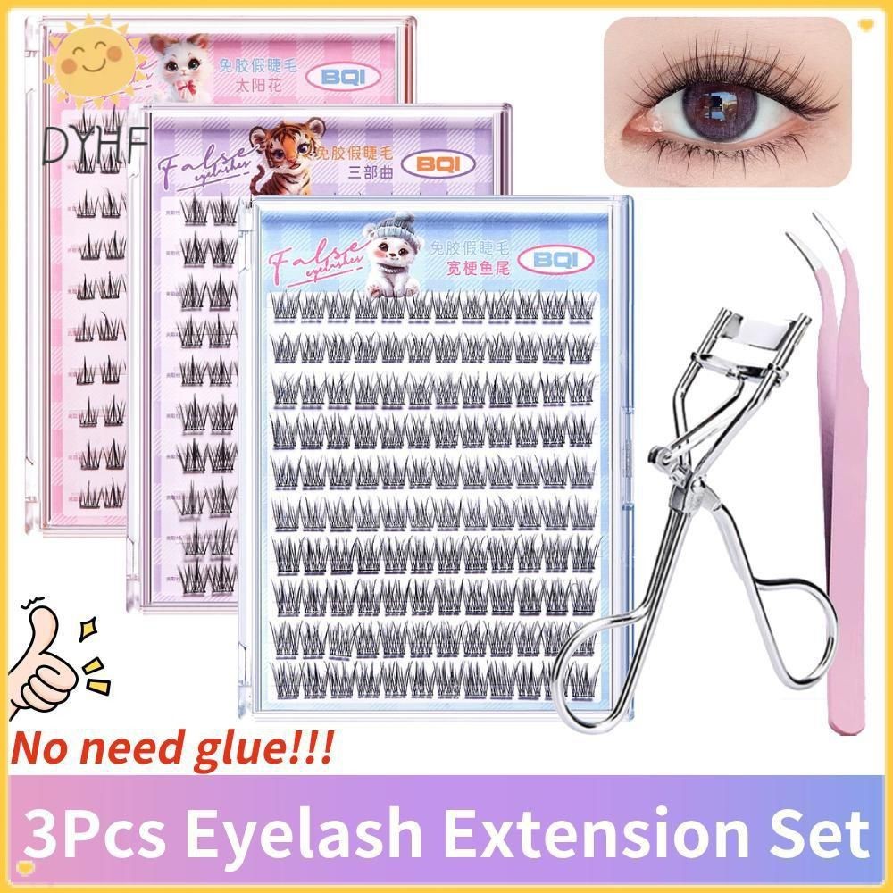 [จัดส่งรวดเร็ว] BQI ชุดต่อขนตา 3 ชิ้นพร้อมแหนบและดัดผมขนตาปลอมไม่จําเป็นต้องกาวขนตาคลัสเตอร์กาวด้วยต