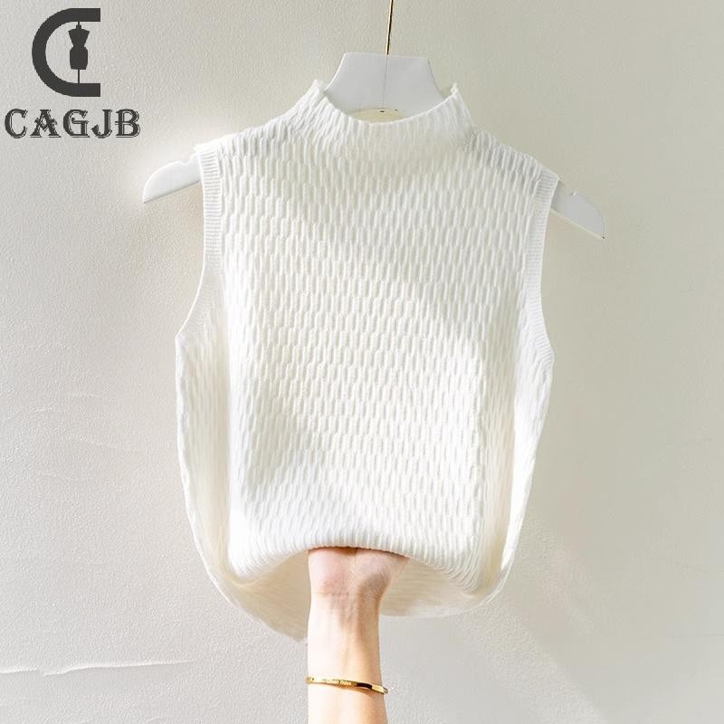 [SSNE] ฤดูร้อนเกาหลีครึ่งคอเต่าถักเสื้อกั๊กผู้หญิงสีทึบแขนกุดเสื้อกล้ามบาง UOM