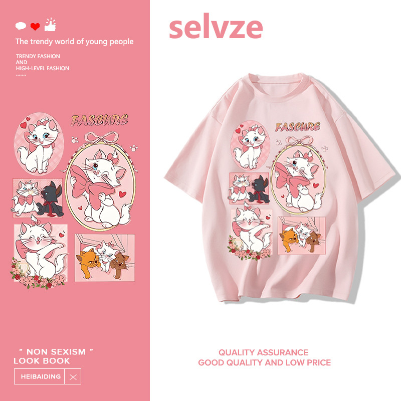 SELVZE เสื้อยืดแขนสั้น Oversize ลายการ์ตูน ซัมเมอร์ ผ้าใส่สบาย I005490