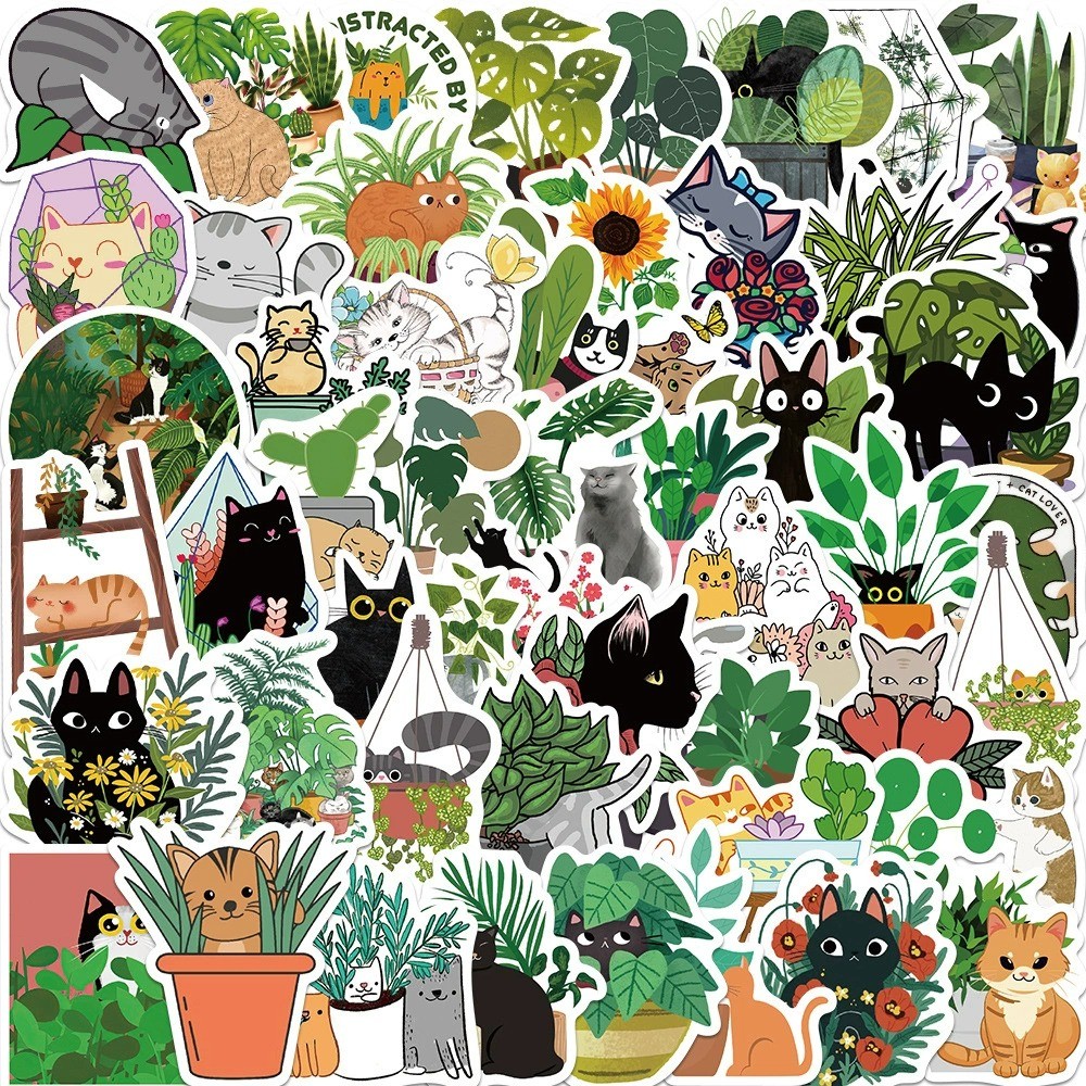 Tropical green plants sticker INS ปลูก ใบไม้ พืชเมืองร้อน  สติกเกอร์กันน้ำรูปแบบที่แตกต่างกัน 50ชิ้น