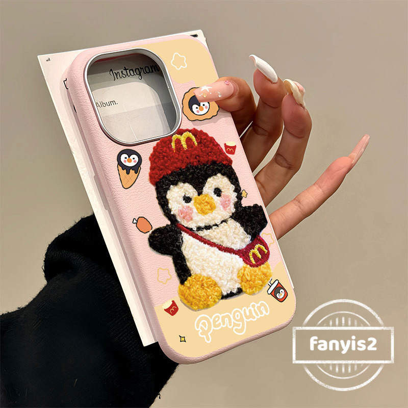 SAMSUNG สําหรับSamsung S24FE S24Ultra S23 S22 S21 Plus S22Ultra S23FE S21FE A73 A72 A52 A52S 5G Cartoon Penguinหรูหราหนังโทรศัพท์กรณีนุ่ม