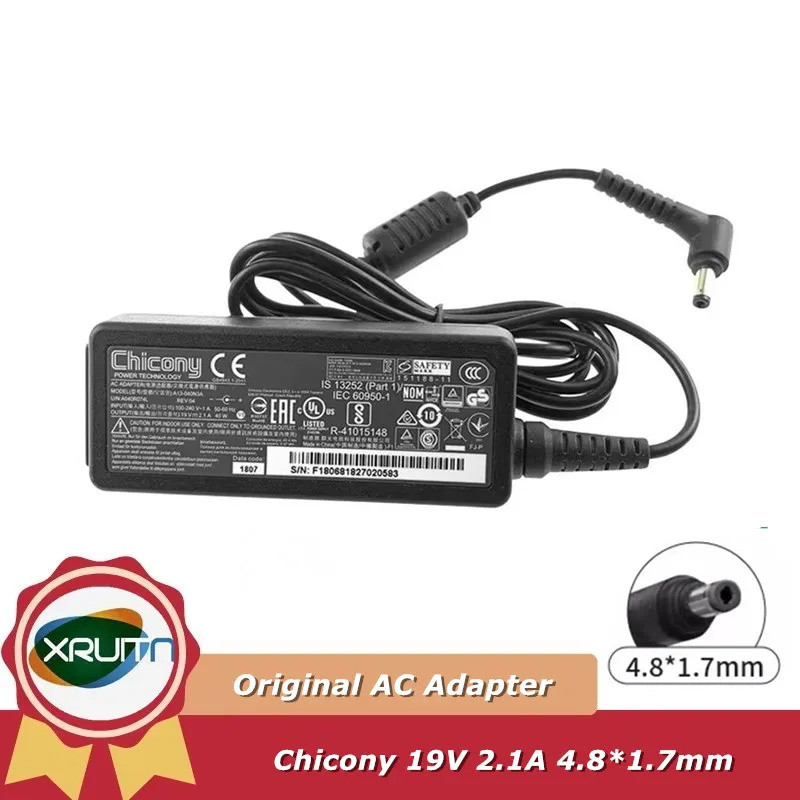 Original Chicony A13-040N3A อะแดปเตอร์ AC 19V 2.1A 40W A040R074L แล็ปท็อปแหล่งจ่ายไฟ 4.8 มม.*1.7 มม.