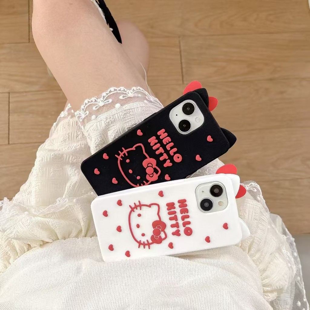 Kawaii 3D การ์ตูนโบว์ Hello Kitty กรณีซิลิโคนนุ่มสําหรับ iPhone 6 7 8 X XS XR 11 12 13 14 15 16 Plus Pro Max