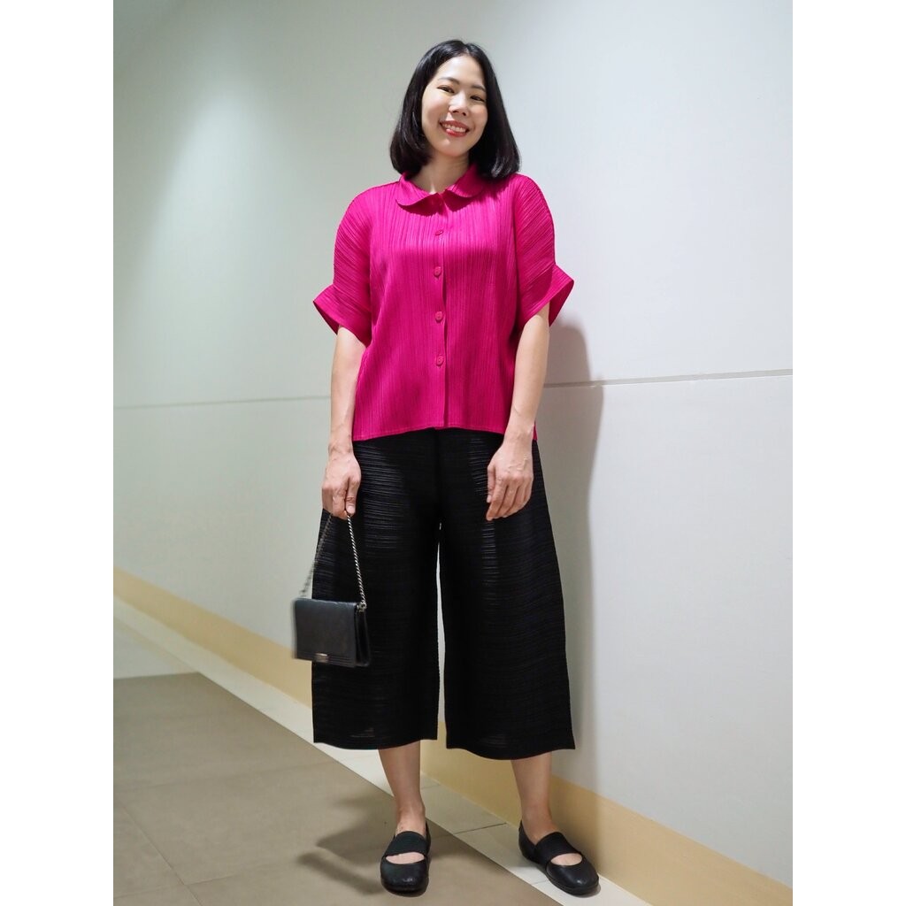 2MUAY รุ่น GJO3697-9 / GJO1134 เซ็ตพลีทคุณภาพ SCALLOP COLLAR TOP WITH PANTS PLEATED SET 7 สี FREE SIZE