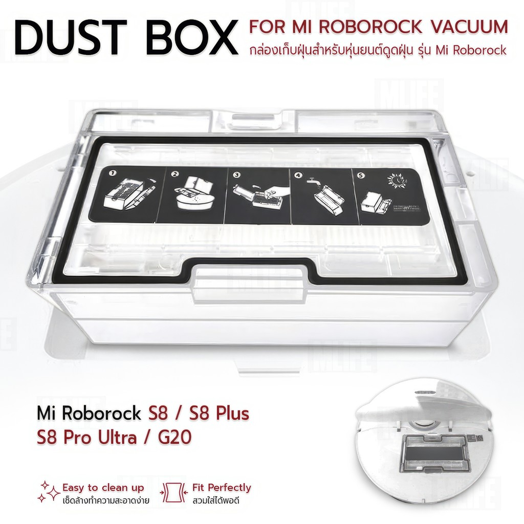 MLIFE - กล่องเก็บฝุ่นสำหรับหุ่นยนต์ Mi Roborock S8 / S8 Plus / S8 Pro Ultra / G20 - Dust Bag Replacement Kit