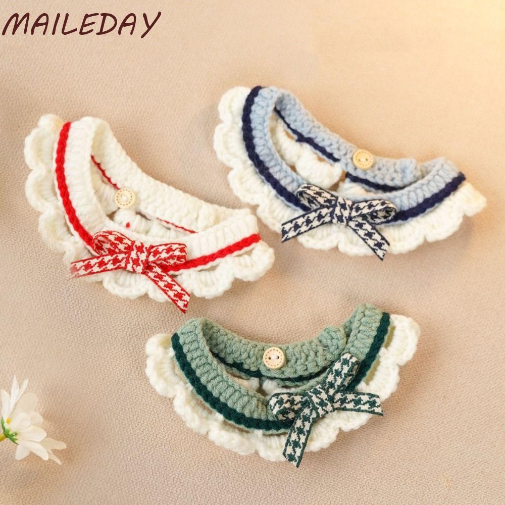 ปลอกคอสัตว์เลี้ยง มาเล สร้อยคอแมวสีลูกกวาดโบว์โบว์น่ารักปรับถักมือความปลอดภัยลูกสุนัขสายคล้องคอสัตว์เลี้ยง
