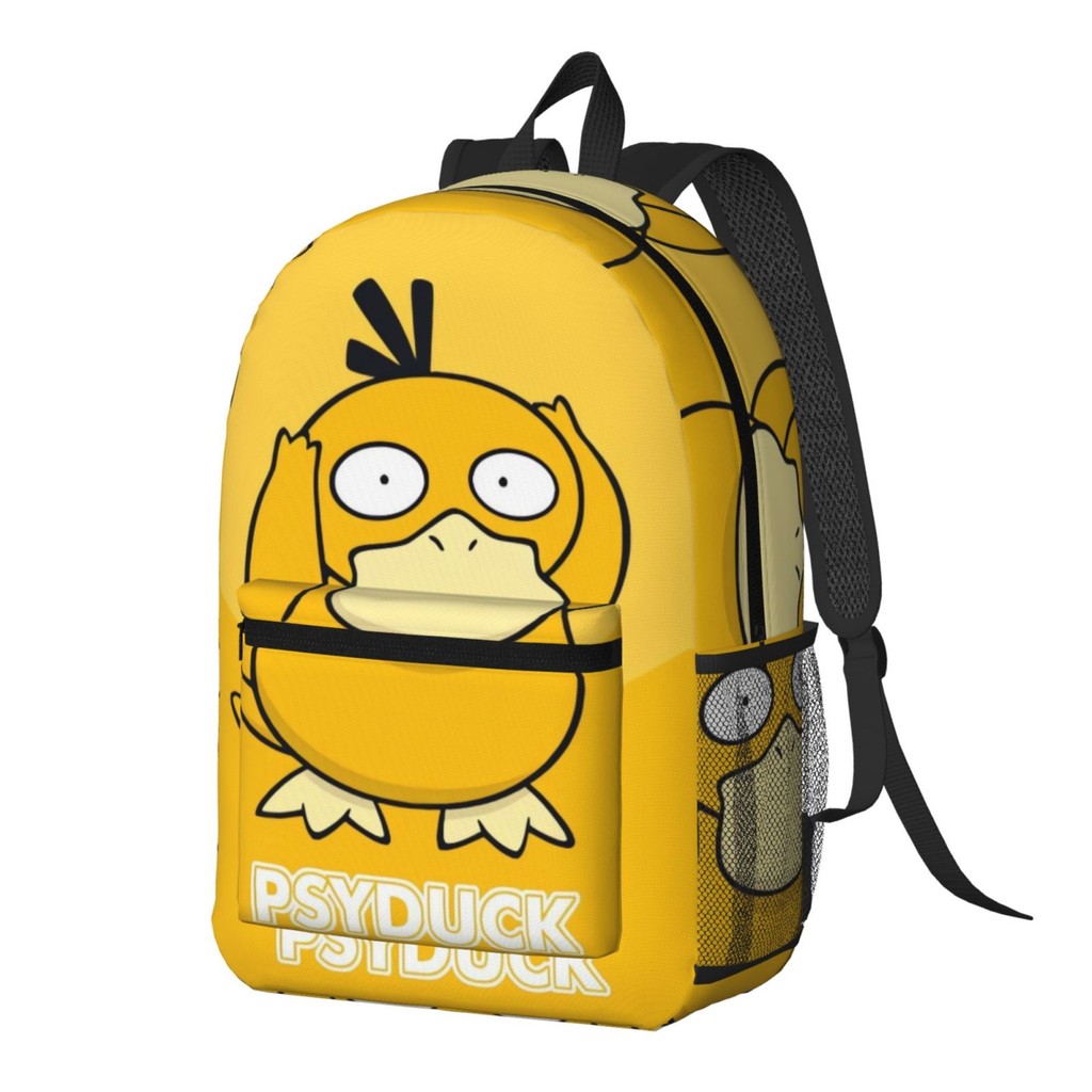 Psyduck กระเป๋านักเรียนส่วนบุคคล Unisex นักเรียนการ์ตูนทนต่อการสึกหรอผ้าใบกระเป๋าเป้สะพายหลังลําลอง
