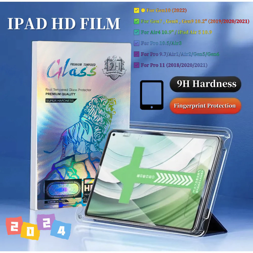 HOT ฟิล์มกระจกเต็มจอ แปะง่าย การจัดตำแหน่งอัตโนมัติ สำหรับ ipad air4 / 5 10.9 gen7 / 8 / 9 10.2 gen5 / 6 กันรอย ฟิล์มใส