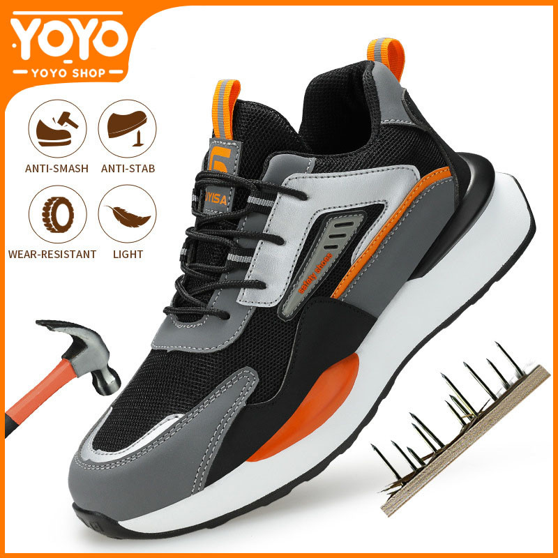 YOYO รองเท้าเซฟตี้ทรงสนีกเกอร์ใหม่ หัวเหล็ก ทนทานต่อการเจาะ สวมใส่สบาย 39-45