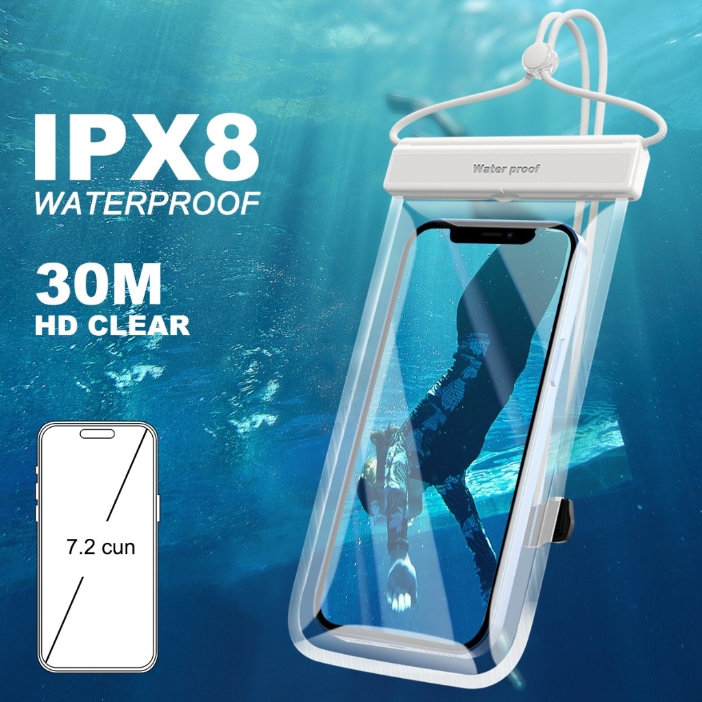 เคสโทรศัพท์กันน้ํา IPX8 Universal ดําน้ําว่ายน้ํากระเป๋าแห้งฝาครอบป้องกันใต้น้ําสําหรับสูงสุด 7.2 นิ้ว