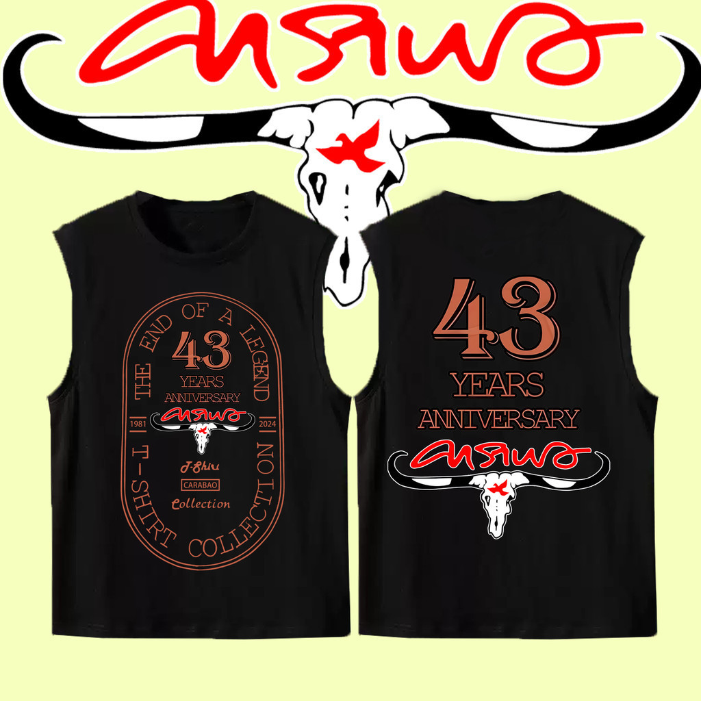 【พร้อมส่ง】 เสื้อกล้ามครบรอบ 43 ปี Carabao Cotton วงร็อกคาราบาวเสื้อกั๊กผ้าฝ้ายสีขาวดำ