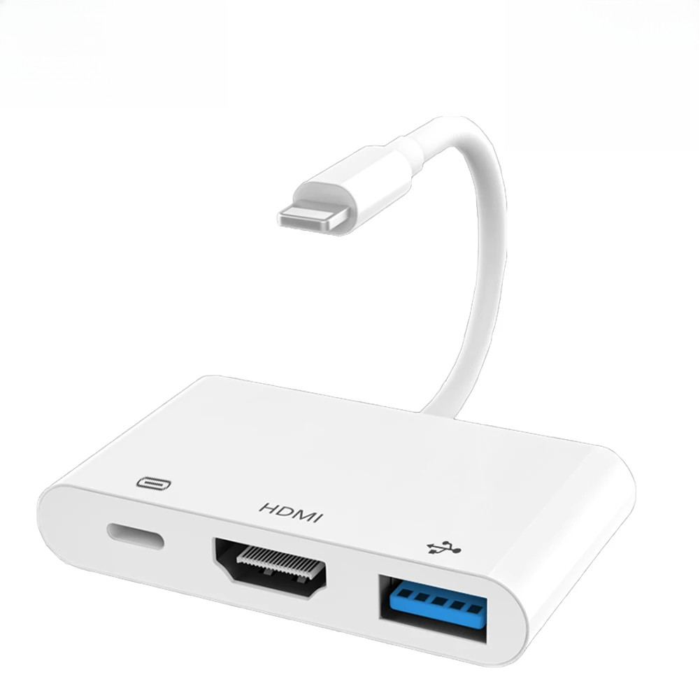 อะแดปเตอร์ Lightning เป็น HDMI สําหรับ iPhone iPad ไปยังทีวี Dual USB OTG Adapter อะแดปเตอร์ iPhone 