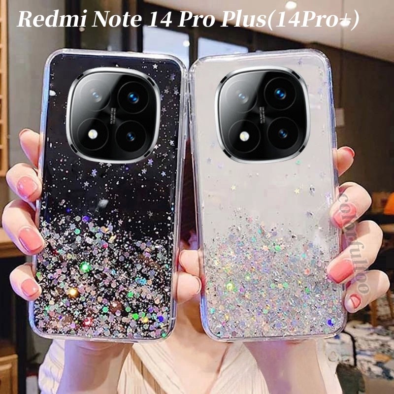 Redmi หมายเหตุ 14 5G Bling Glitter กันกระแทกเคสโทรศัพท์สําหรับ Xiaomi Redmi หมายเหตุ 14 Pro Plus 14pro + Note14Pro 4G 5G โทรศัพท์มือถือปลอกซิลิโคนโปร่งใส Soft TPU กันชนปกหลัง