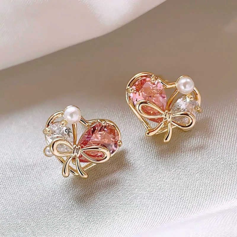 Colorfield  ประดับโบว์ ต่างหู รักต่างหูผู้หญิงเรียบง่ายแสงหรูหราเฉพาะต่างหูรูปหัวใจต่างหูออกแบบเฉพาะต่างหู - รูปที่ 2
