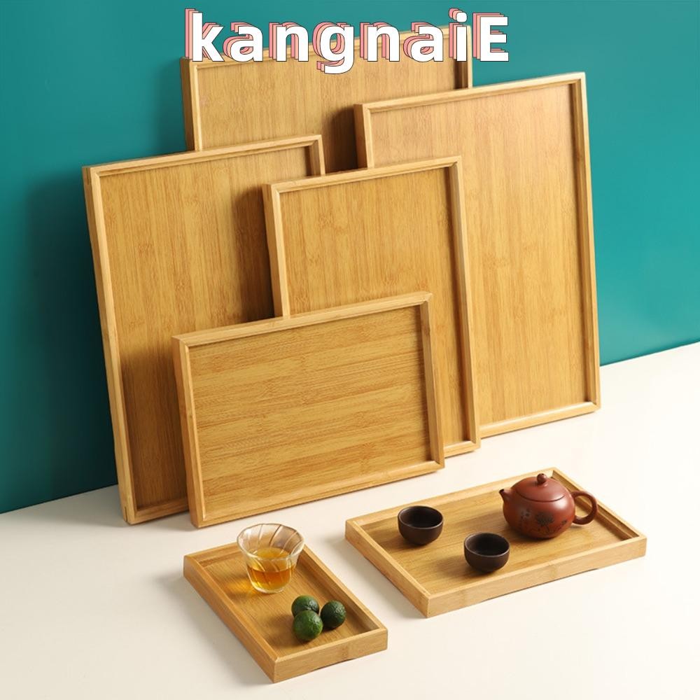 Kangnai ถาดไม้ไผ่, จานอาหารค่ําสีทึบสี่เหลี่ยม, อุปกรณ์ครัวในครัวเรือนที่ทนทานถาดขนมปังไม้สําหรับถือชาผลไม้ขนมปังบาร์บีคิว