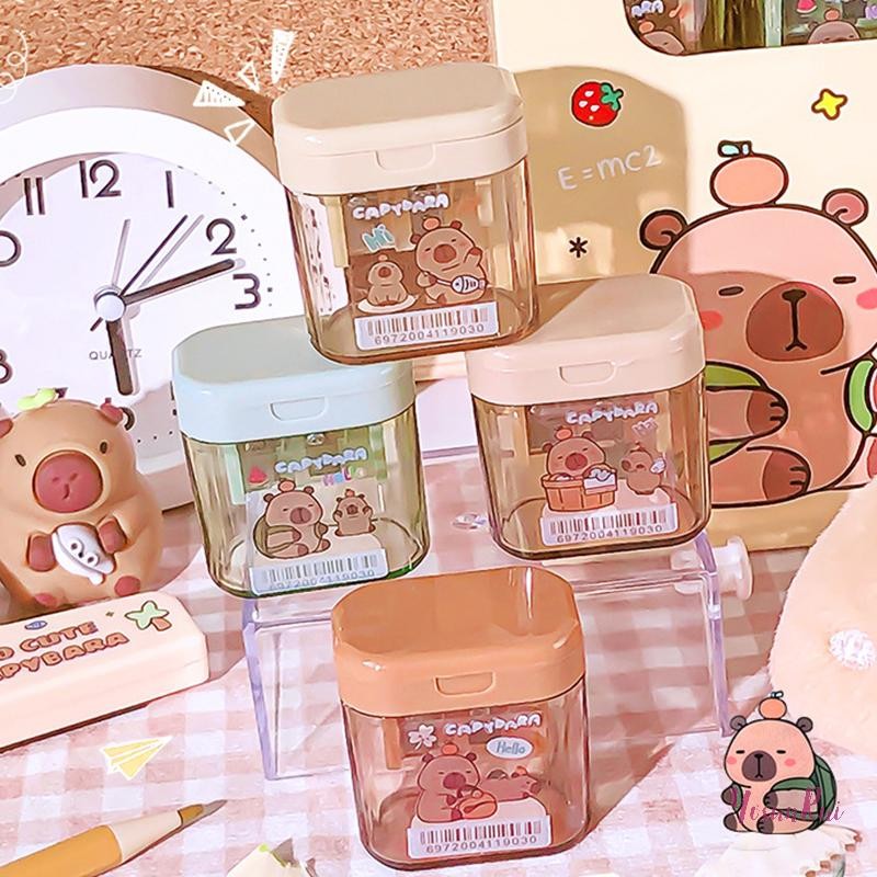 YosunRui] 1 ชิ้นการ์ตูน Capybara เครื่องเหลาดินสอ Double Hole เครื่องเหลาดินสอแบบพกพาขนาดเล็กคู่มือเครื่องเขียนนักเรียนใหม่