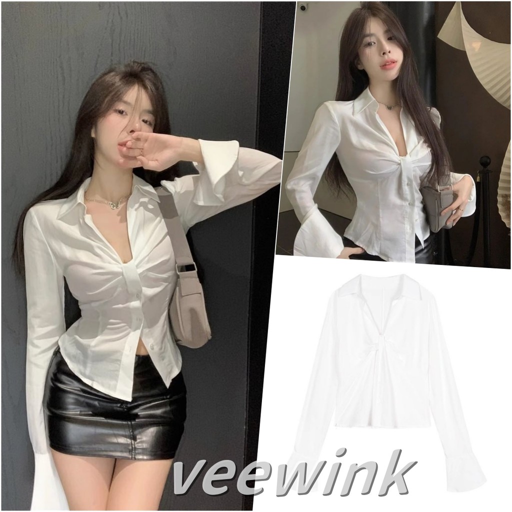 Veewink พร้อมส่งจากกทม เสื้อเชิ้ตผู้หญิง เสื้อเชิ้ตคอปก แขนยาว S-2XL  ผ้าคัตตอล อย่างดี Basic ผ้านุ่ม พริ้ว ใส่สบาย ราคา ถูกที่สุด ดีลบีเคเค
