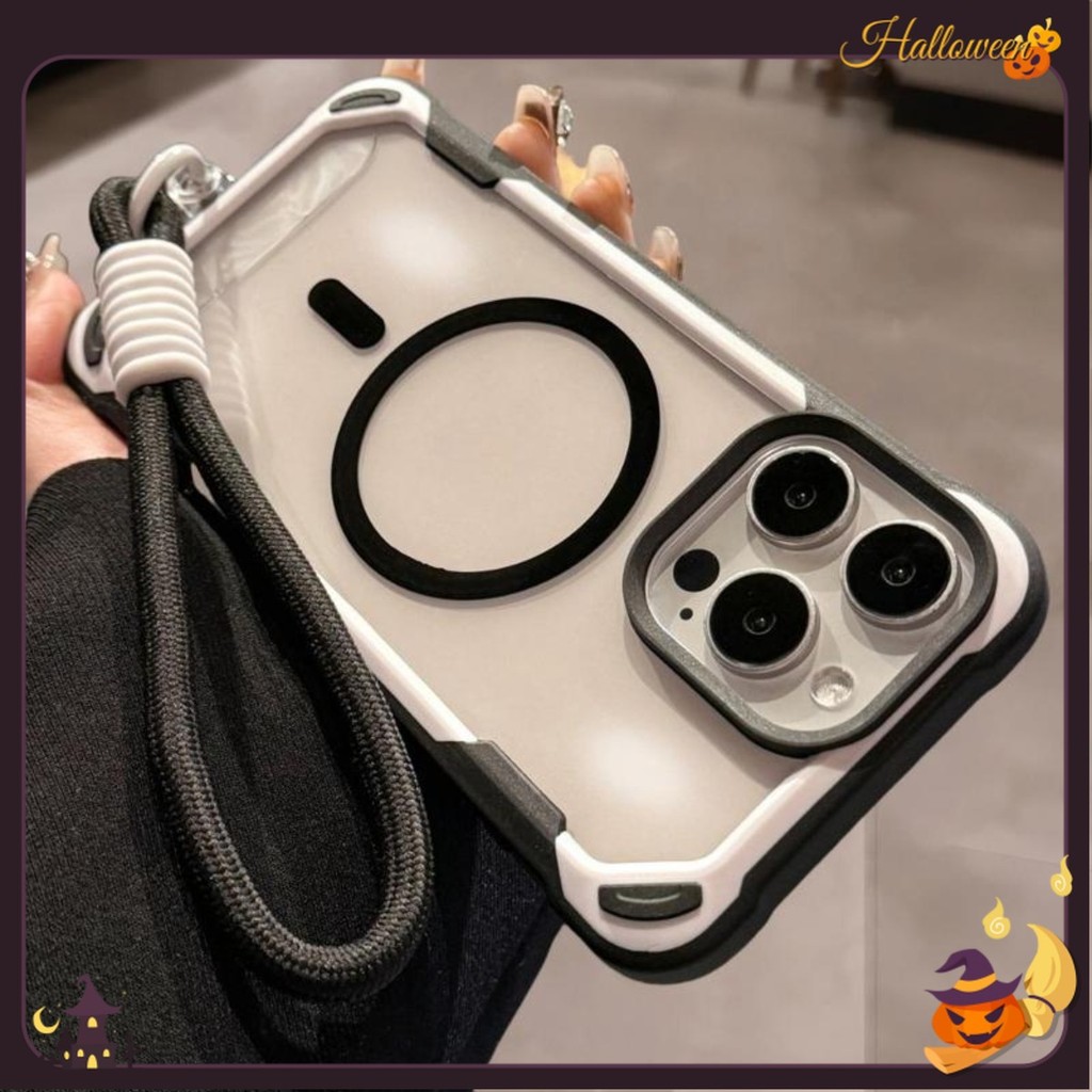 Lanyard กรณีAirbag ผิวแม่เหล็กเคสโทรศัพท์สําหรับ iphone16 Pro Max 15 14 13 12 11 ปลอก soft shell TPU กันกระแทก iphone กรณีปกหลัง
