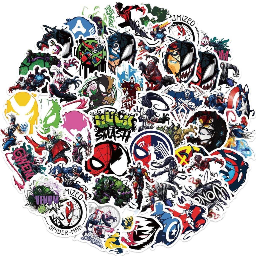 (ที่ได้รับอนุญาต) สติ๊กเกอร์ PVC กันน้ําลายการ์ตูน Venom 50 ชิ้น