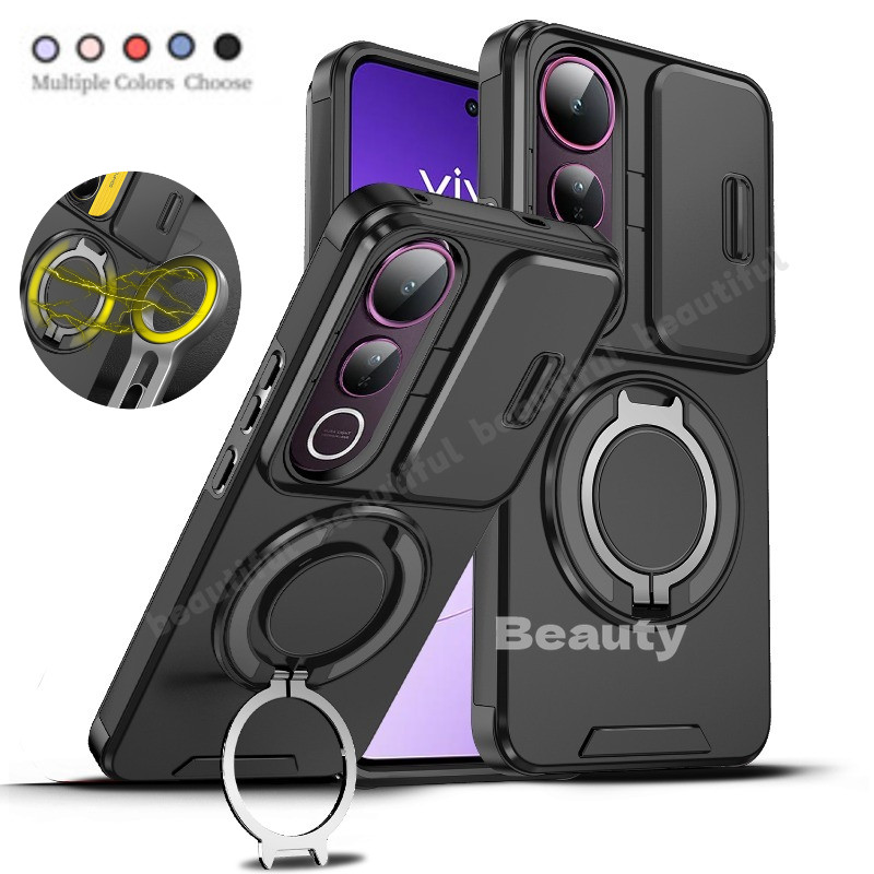 สําหรับ VIVO V50 Lite V50Lite 5G 4G 2025 กันกระแทก Push Window ป้องกันเลนส์กรณีหรูหราแหวนแม่เหล็ก Stand Holder แฟชั่น Anti Fall เคสโทรศัพท์สําหรับ VIVOV50Lite