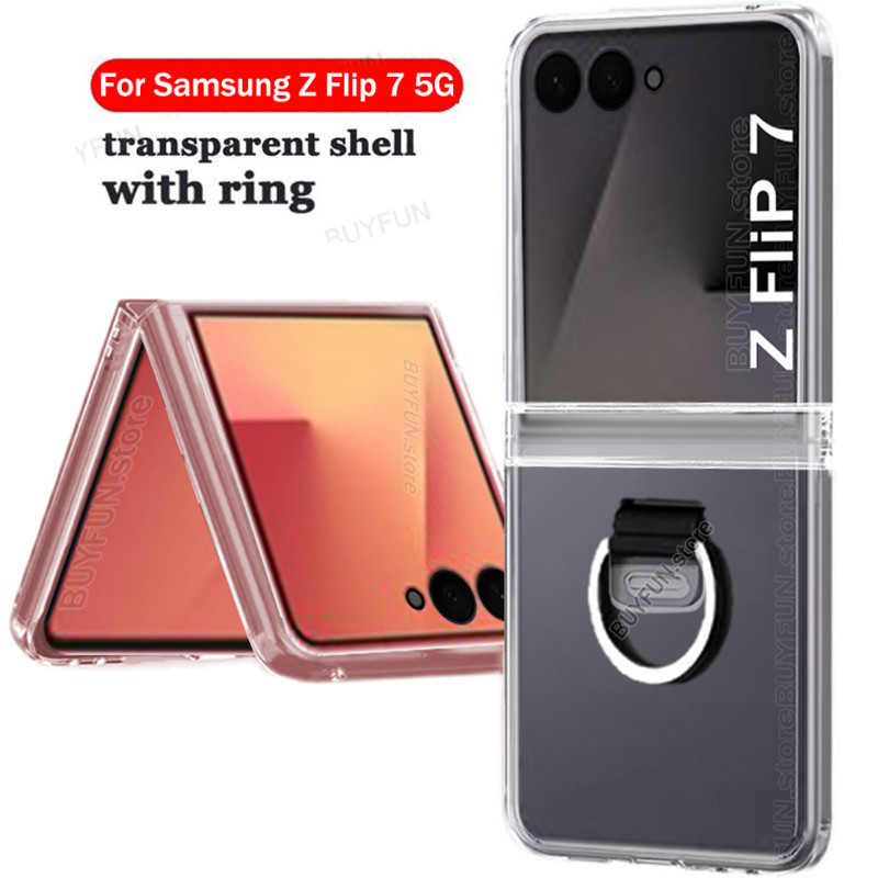 transparent shell with ring For Samsung Galaxy Z Flip 7 5G ZFlip7 zFlip Flip7 Casing whit hinge ราคา ถูกที่สุด ดีลบีเคเค