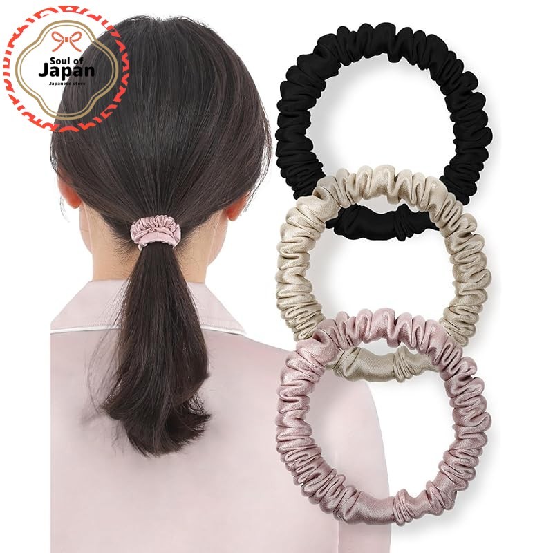 【Professional Hair Care】Silk Hair Ties Scrunchies Hair Bands Silk Hair Ties Set of 3 (Assortment B)

