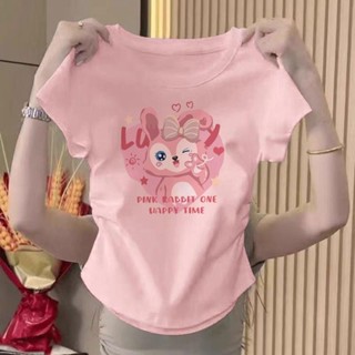 เสื้อรัดรูปเสื้อครอปฤดูร้อนอเนกประสงค์บางบาง คอกลม ทรงสลิมฟิ…