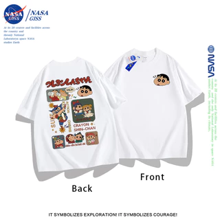 NASA เสื้อยืดชายหญิงแขนสั้น สตรีทฮิปฮอป summer เครยอนชินจัง เสื้อยืด พิมพ์ลาย คอตตอน คอกลม หลวมและระบายอากาศ