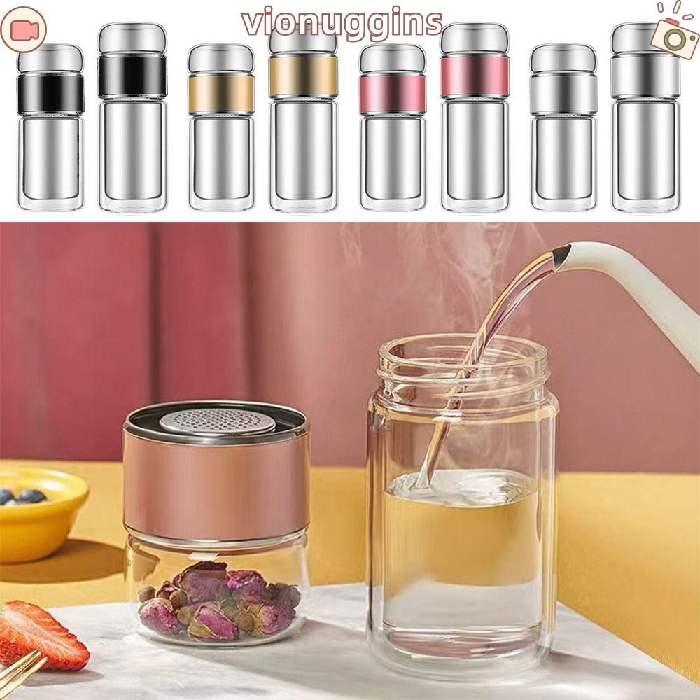 Vionuggins ขวดน้ําชา, 304 สแตนเลส Double Glazing ชา Infuser, แบบพกพาพร้อมกรองชากาน้ําชาแบบใช้ซ้ําได้พร้อม Infuser