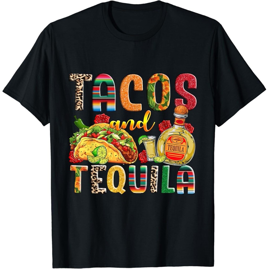 เสื้อยืดธีม tacosและ tequila สำหรับคนชอบความสนุกสนาน | เสื้อยืด unisex ธีม tacos เม็กซิโก