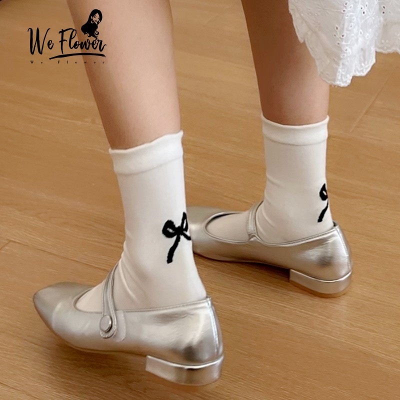 We Flower Preppy Style Black Bow Ankle Socks for Women Girls Soft Cotton Short Stocking All Seasons 