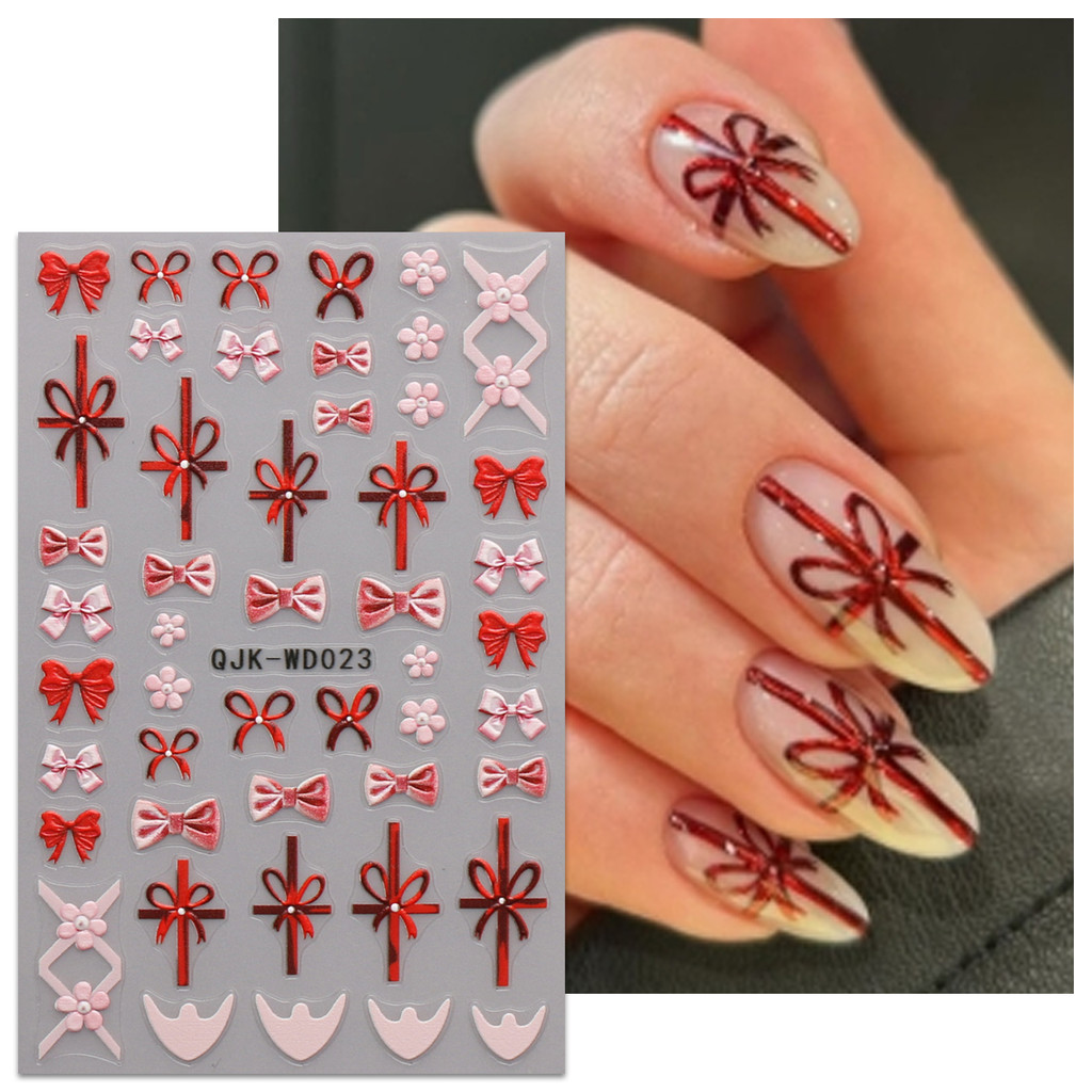 HAMA เล็บนูนเล็บสติกเกอร์ขายส่ง Bow Heart เล็บตกแต่ง Glitter สติกเกอร์ Decals ฤดูใบไม้ผลิเล็บเจ้าสาวเล็บงานแต่งงานเล็บ - รูปที่ 5