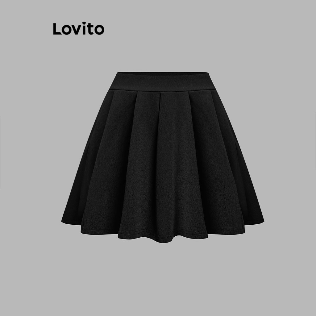 Lovito กระโปรงทรงเบสิคทรงเรียบง่ายสำหรับผู้หญิง L110AD257