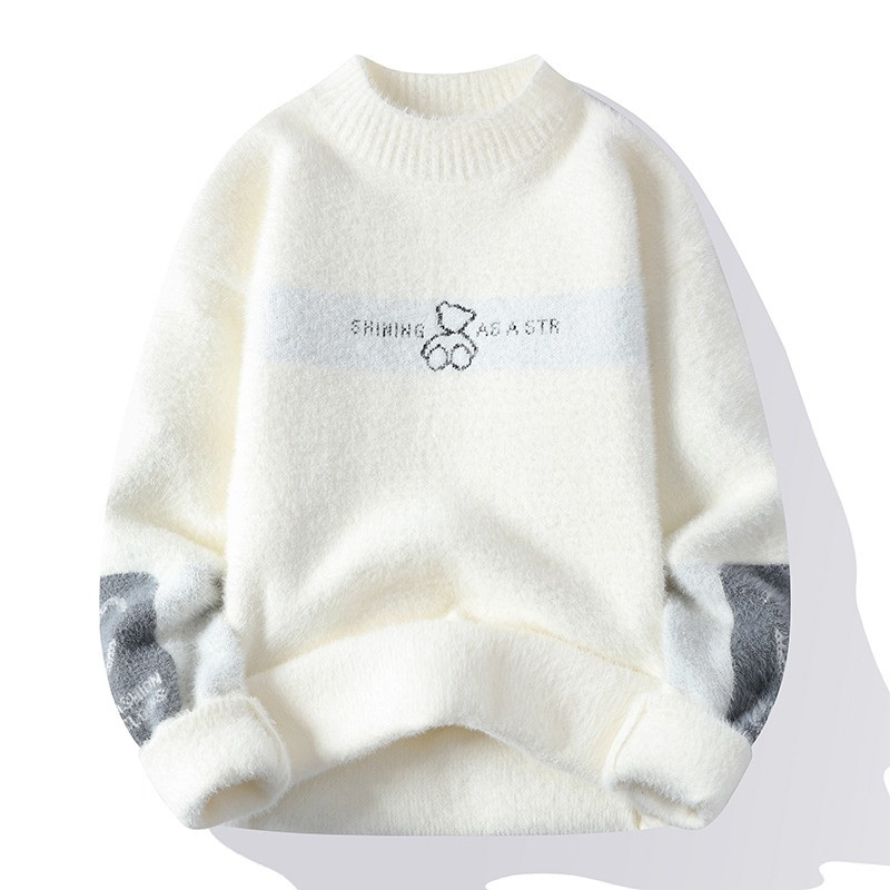 Pannofluxus เสื้อกันหนาวผู้ชายแฟชั่นหลวมสบายๆบวกขนแกะหนาเสื้อสเวตเตอร์สไตล์เป็นกลาง