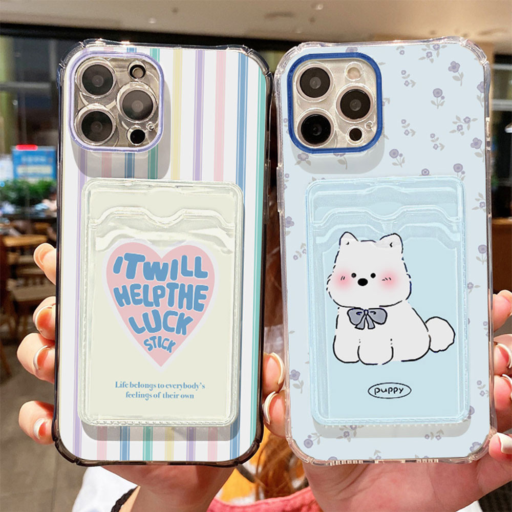 เคสโทรศัพท์แบบมีการ์ด TPU For iPhone 11 13 Pro Max 17 15 16 14 12 Air เปลือกนิ่ม 7 8 Plus SE xsmax x xr กันฝุ่น Case
