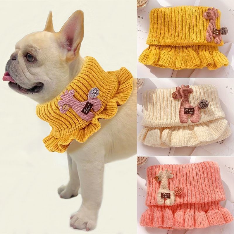 เอี๊ยมสัตว์เลี้ยง ผ้ากันเปื้อนสุนัข ผ้าขนสัตว์ยืด อบอุ่น ขนาดกลาง สุนัขขนาดเล็ก การต่อสู้ฝรั่งเศส ผ้าพันคอ