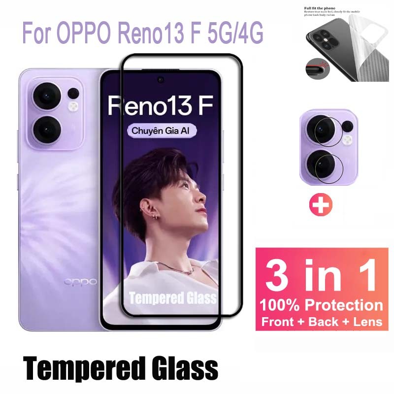 ฟิล์มกันรอย 3 in 1 สําหรับ OPPO Reno13 F 12F 11F 8Z 7Z 5G 4G กระจกนิรภัยเต็มจอ & ฟิล์มกล้อง & ฟิล์มหลัง