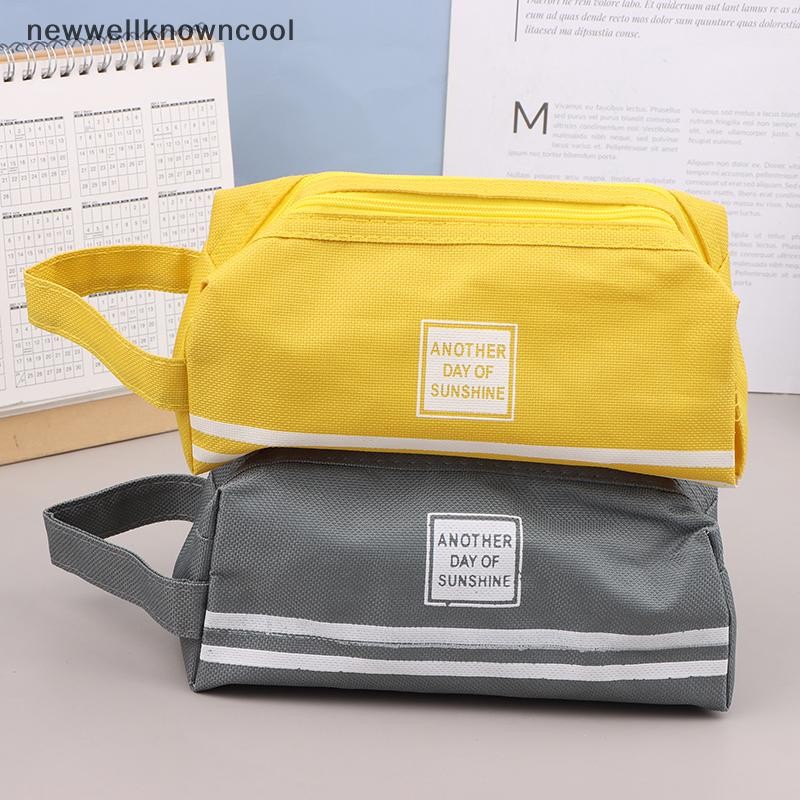 ใหม่wellknowncool กล่องดินสอแบบพกพาสองชั้นผ้า Oxford กระเป๋าดินสอซิปคู่สําหรับนักเรียน Back To School Storage เครื่องเขียน AAD