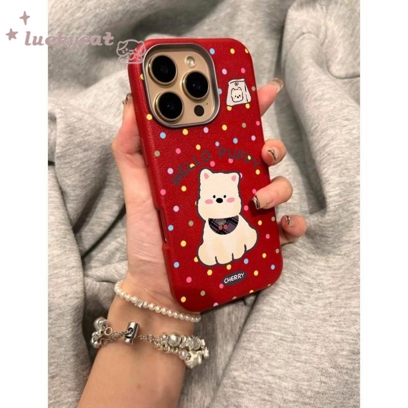 Iphone 16 15 14 13 12 11 Pro Max X Xr Xs Max 7 8 Plus เคสโทรศัพท์น่ารักสีสัน Polka Dot Puppy Soft ฝาหลังหนัง
