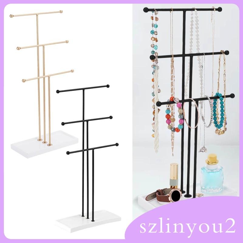 [ซลินยู2] 3ชั้นโลหะเครื่องประดับยืนออแกไนเซอร์,สําหรับต่างหู,สร้อยข้อมือ,แหวนและนาฬิกาที่มีฐานเรซินผู้ถือสร้อย